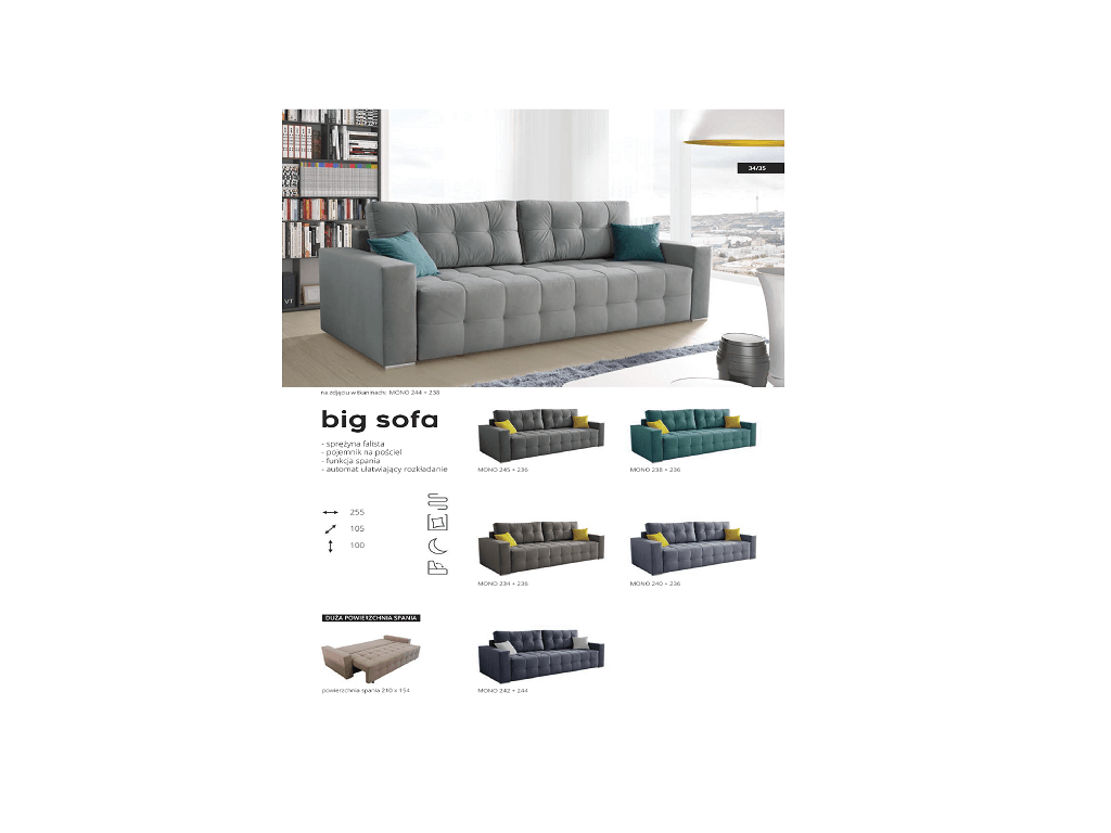 Kanapa BIG SOFA, sprężyna falista, 210 x 154 cm powierzchnia spania. Kanapa BIG SOFA, sprężyna falista, 210 x 154 cm powierzchnia spania.