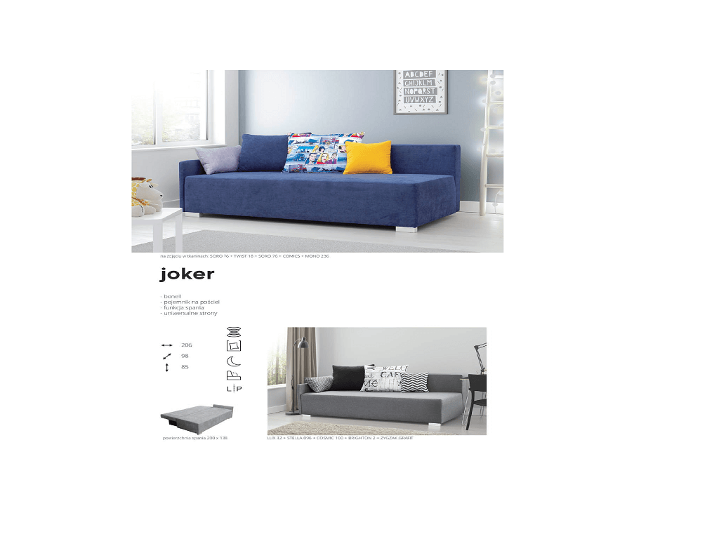 Kanapa JOKER, bonell, 200 x 138 cm powierzchnia spania. Kanapa JOKER, bonell, 200 x 138 cm powierzchnia spania.