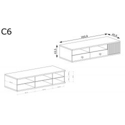 C 6, stolik rtv system Cali, wymiar 160,5 x 40,6 x 43,4 cm.