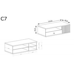 C 7,stolik rtv system Cali, wymiar 124 x 40,6 x 43,4 cm.