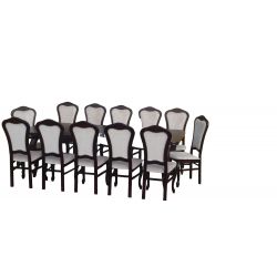 Duży zestaw do jadalni, stół S13, fornir dębowy, wymiar 100  x 250 x 350(2 x 50) , krzesło K30 ,12 szt.