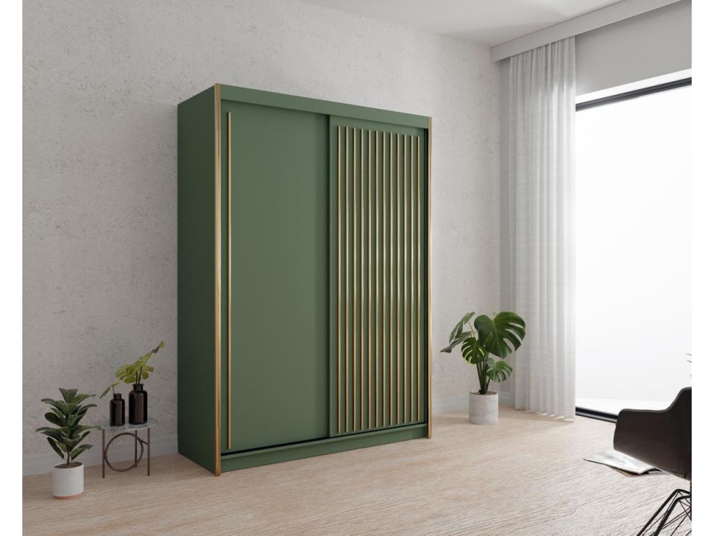 Elegancka szafa przesuwna ze złotymi lamelami i drążkiem Pesto 150 Elegancka szafa przesuwna ze złotymi lamelami i drążkiem Pesto 150