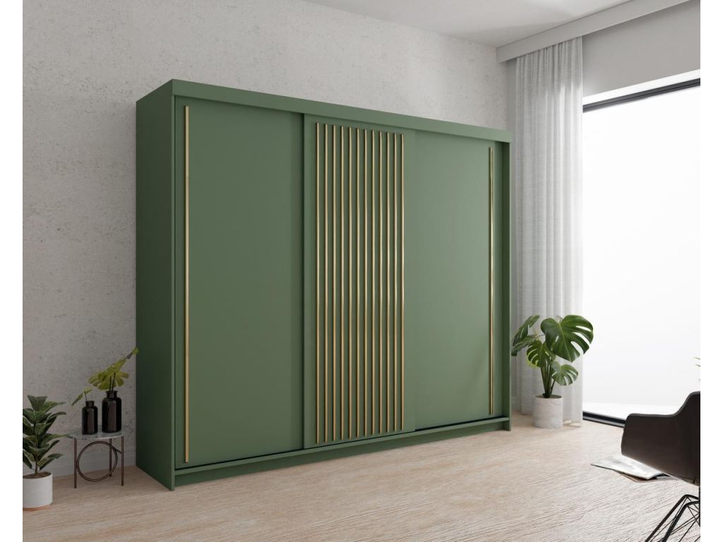 Elegancka szafa przesuwna ze złotymi lamelami i drążkiem Pesto 250 Elegancka szafa przesuwna ze złotymi lamelami i drążkiem Pesto 250