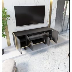 Multimedialna szafka RTV do salonu Henry 180 biały / czarny połysk