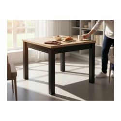 SL 128, duży, kwadratowy stół rozkładany do jadalni salonu, blat laminat 90/90/190 cm.