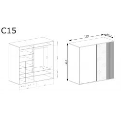C 15, SZAFA DWUDRZWIOWA, SYSTEM CALI, wymiar 199 cm x 60,2 cm x 217 wysokość.