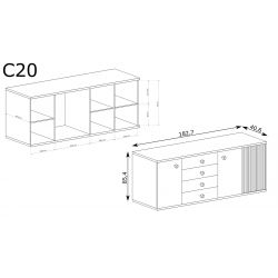 C 20, DUŻA KOMODA, SYSTEM CALI, wymiar 182,7 cm x 40,6 cm x 85,4 wysokość.