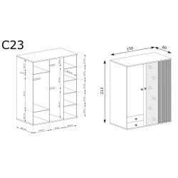 C 23, SZAFA DWUDRZWIOWA Z LUSTREM, SYSTEM CALI, wymiar 150 cm x 60 cm x 213 wysokość.