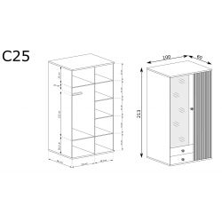 C 25, SZAFA DWUDRZWIOWA Z LUSTREM, SYSTEM CALI, wymiar 100 cm x 60 cm x 213 wysokość.