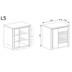 L 5, WITRYNA MAŁA, SYSTEM LIVINIO, wymiar 100 cm x 40,5 cm x 141 wysokość.