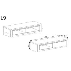 L 9, SZAFKA RTV, SYSTEM LIVINIO, wymiar 162 cm x 40,5 cm x 42 wysokość.