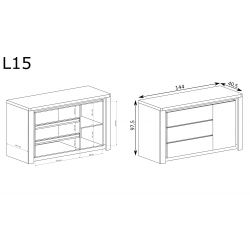 L 15, KOMODA DO SALONU, SYSTEM LIVINIO, wymiar 144 cm x 40,5 cm x 97,5 wysokość.
