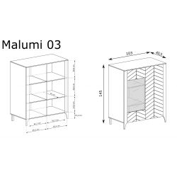 MM 3, WITRYNA, SYSTEM MALUMI, wymiar 103 cm x 40,5 cm x 145 wysokość.