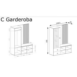 Garderoba, system Cali, wymiar 128,5 cm x 30 cm x 195 cm.