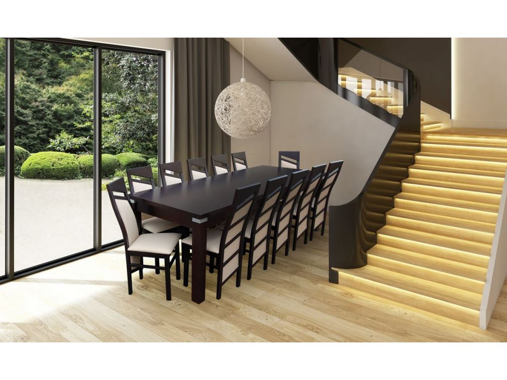 Zestaw do jadalni, salonu nr 10 ( duży stół rozkładany, fornir bukowy S18S, 100 x 250 x 350 i krzesło K 61 x 12 szt ).
