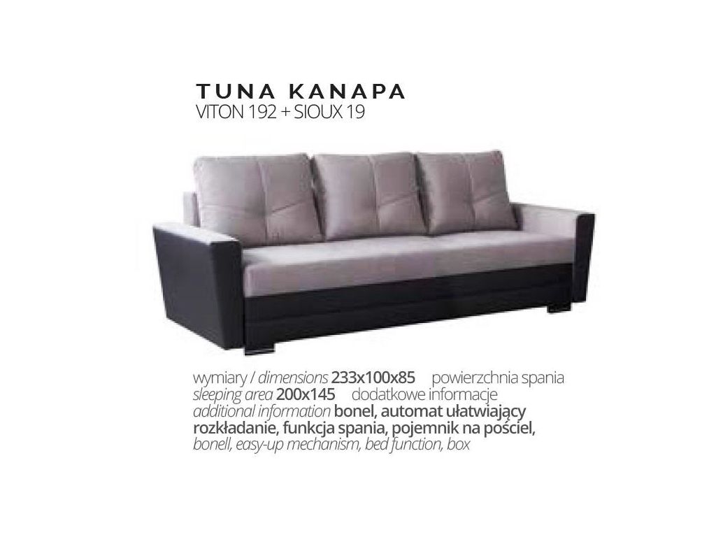 Kanapa TUNA, bonell, 200 x 145 cm powierzchnia spania. Kanapa TUNA, bonell, 200 x 145 cm powierzchnia spania.