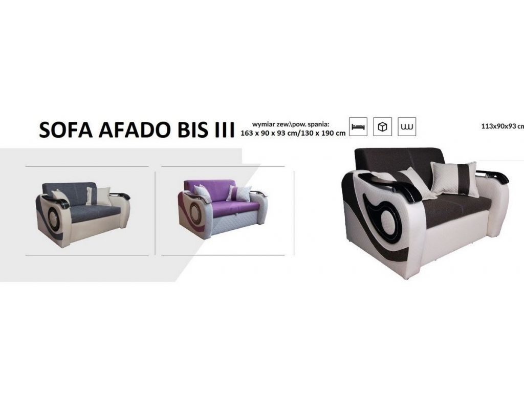 Sofa FADO BIS III, rozkładana trzyosobowa, powierzchnia spania 130 x 190 cm.
