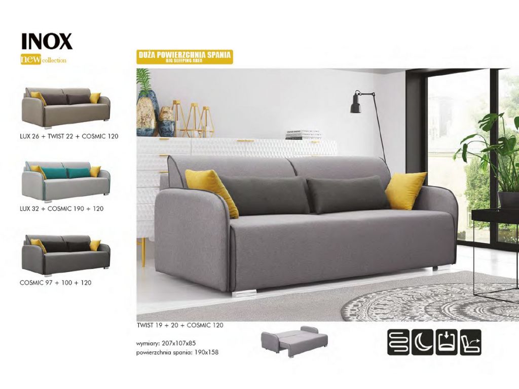 Kanapa z bokami INOX, sprężyna falista, powierzchnia spania 200 x 150 cm. Kanapa z bokami INOX, sprężyna falista, powierzchnia spania 200 x 150 cm.