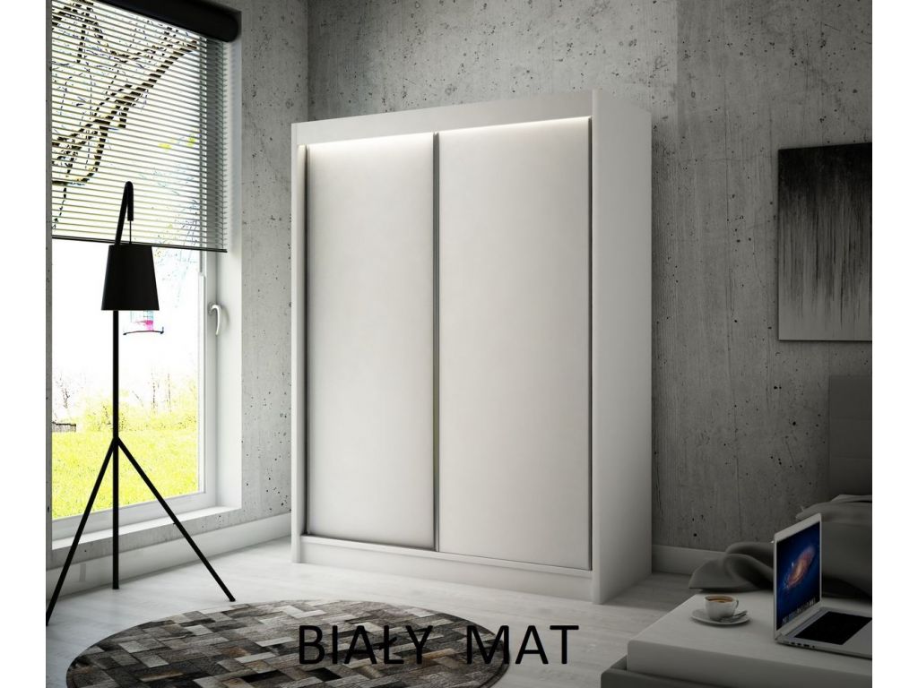 Szafa Brago z drzwiami przesuwnymi, 120 cm szerokość. Oświetlenie LED biały.