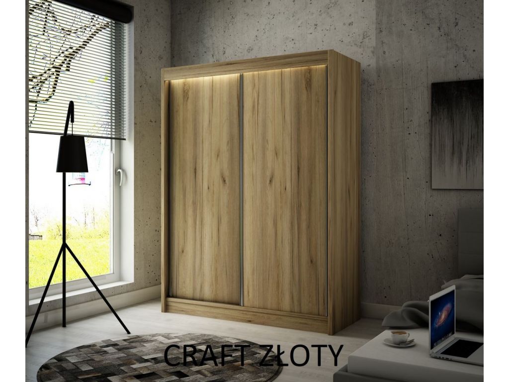 Szafa Brago z drzwiami przesuwnymi, 150 cm szerokość. Oświetlenie LED biały.